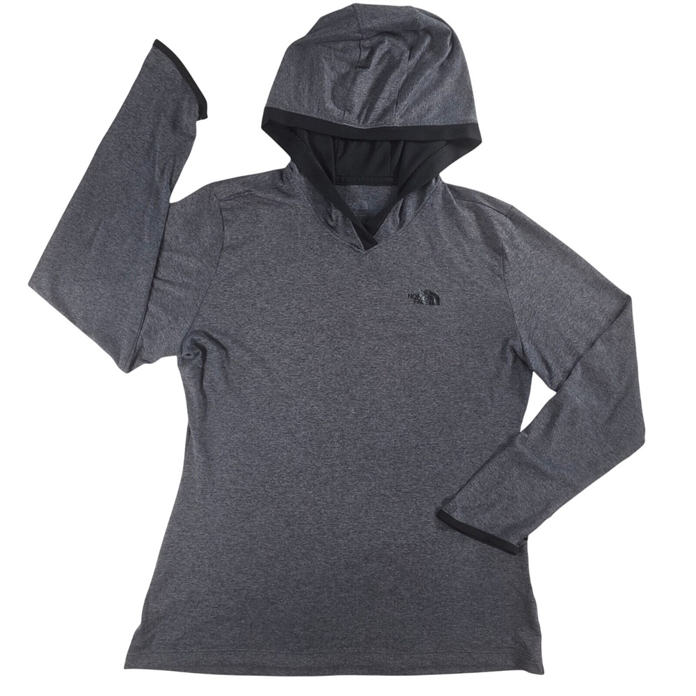 The North Face Womens M Gray Hoodie FlashDry Long Sleeve Activewear Pullover